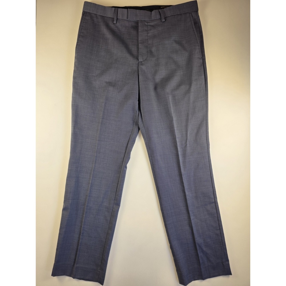 Banana Republic Dress Pants Mens 35x32 Blue Slim Marzotto Wool Stretch Flat Work